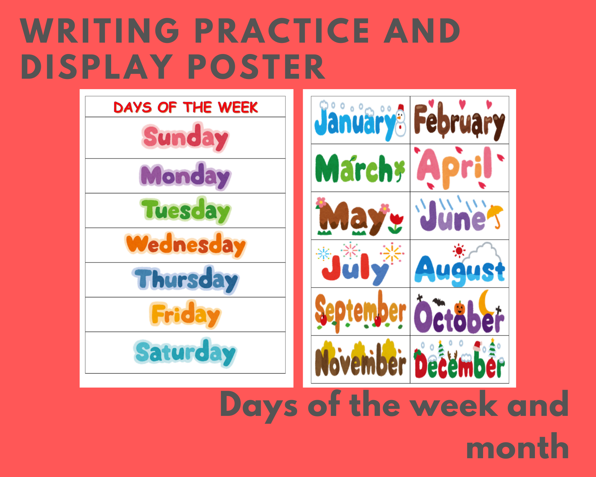Handwriting Practice Months of the year, Days of the week worksheet