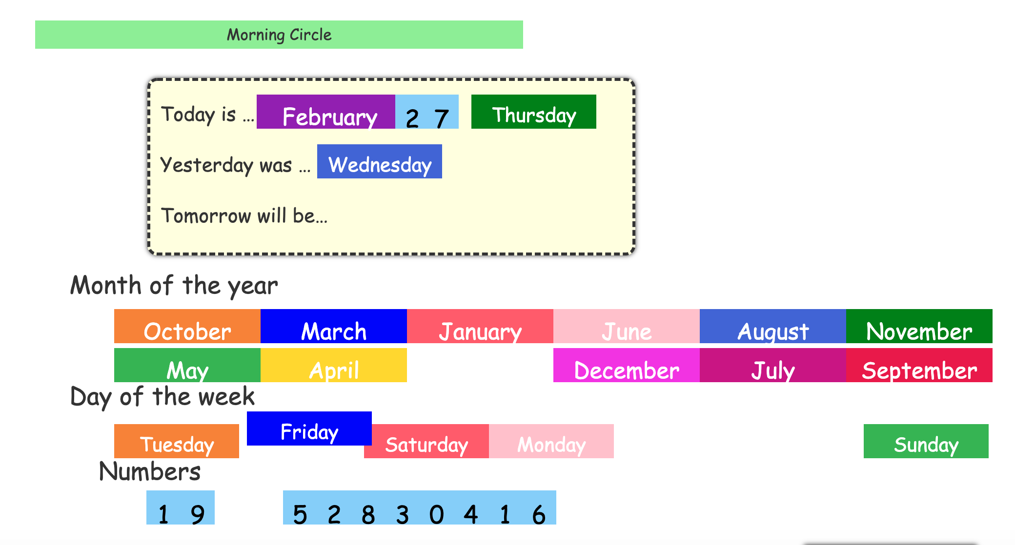 Kindergarten and Preschool Morning Circle Time date PYP Mathematics