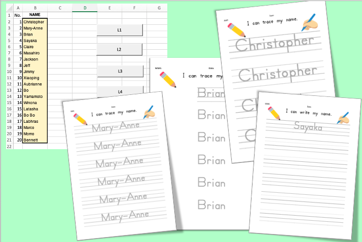 Editable Easy Excel file copy and paste your students name Max 20