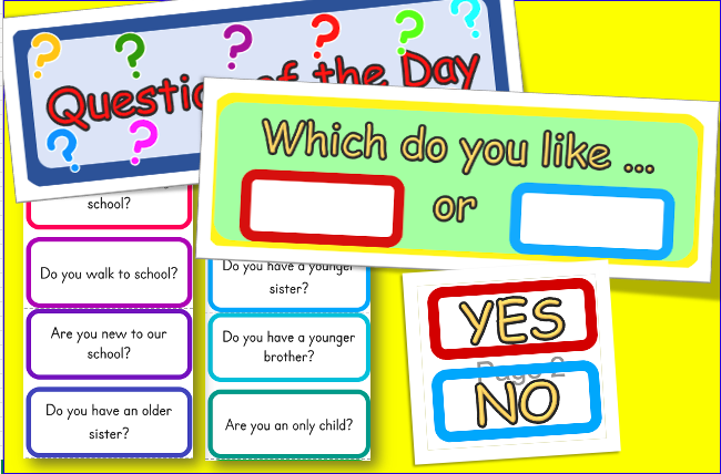 Question of the Day for Kindergarten, 200 Yes No questions and which do you like